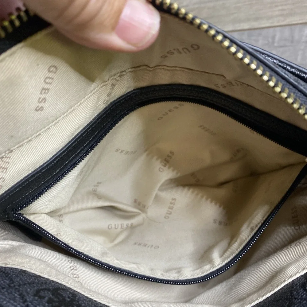 Guess EST 1981 Cathleen Charcoal Black Satchel 3 Compartment Handbag‎